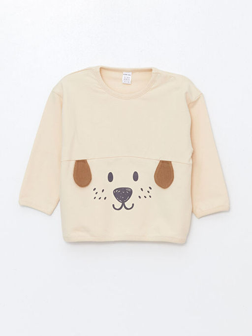 Bisiklet Yaka Nak??l? Erkek Bebek Sweatshirt ve E?ofman Alt 2li Tak?m