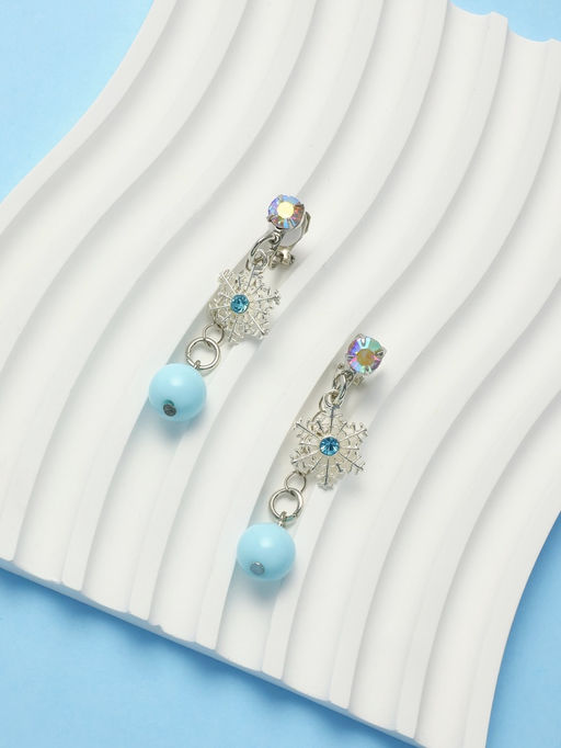 Серьги-клипсы детские «Выбражулька» снежинка на цепочке с кругом кристалл, голубо-радужные