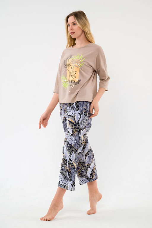 Пижама из футболки и брюк из кулирки Мечта тропики кофе - Амадэль фото 4
