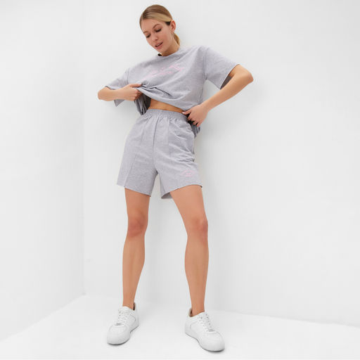 Костюм женский (футболка, шорты) MINAKU: SPORTY & STYLISH, светло-серый, размер 46