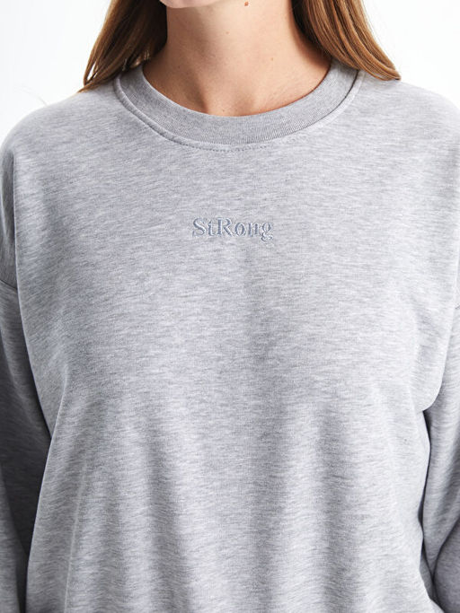 Bisiklet Yaka Nak??l? Kad?n Kal?n Sweatshirt