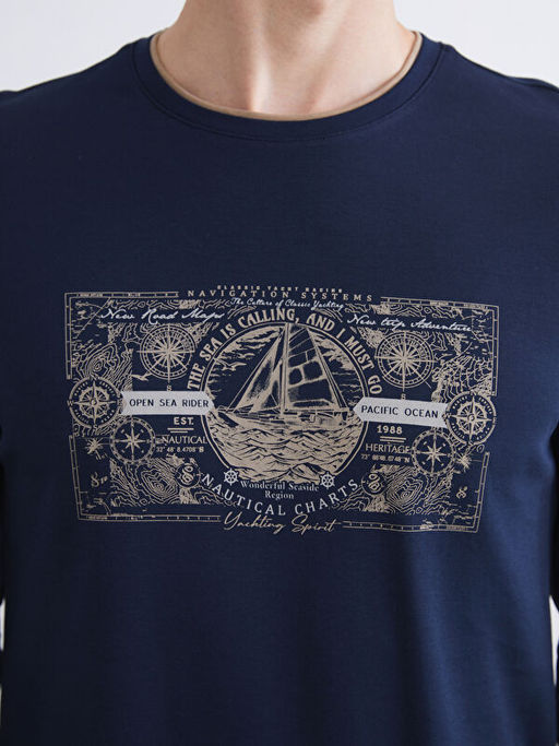 Bisiklet Yaka Uzun Kollu Bask?l? Erkek Sweatshirt