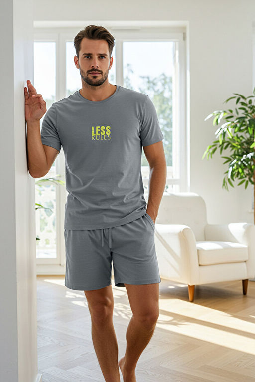 Koyu Gri Regular Fit Bask_l_ _rme _ortlu Pijama Tak_m_ TMNSS25PT00032 - Trendyolmilla фото 2