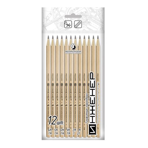 ВКФ ИНЖЕНЕР 12P-1240 Набор граф. карандашей ОПП заточенный ассорти 8 х 12 шт. 2Т(2Н), Т(Н), ТМ(НВ), ТМ(НВ), ТМ(НВ), ТМ(НВ), М(В), 2М(2В), 3М(3В), 4М(4В), 5М(5В), 6М(6В)