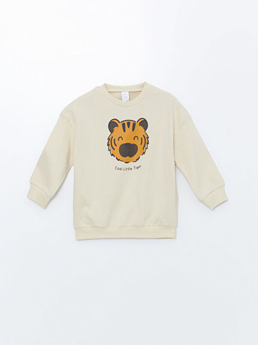 Bisiklet Yaka Uzun Kollu Bask?l? Erkek Bebek Sweatshirt