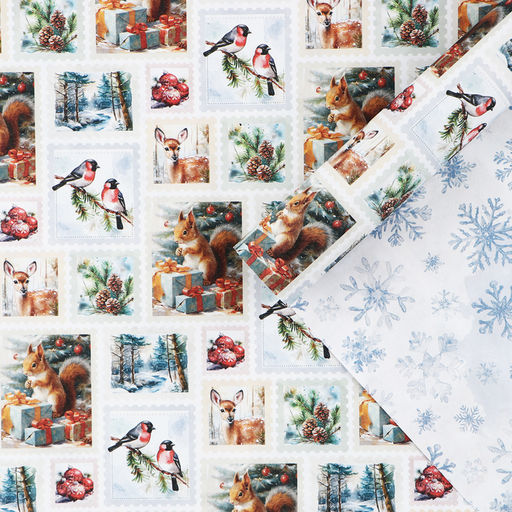 Цена за 10 шт. Упаковочная бумага на новый год, двухсторонняя крафтовая «Новогодние марки», 70×100 см