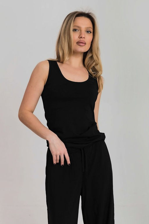 Майка из кулирки с лайкрой М326013а чёрный - Елена фото 3