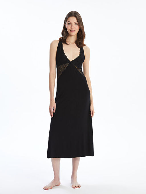 V Yaka Dantel Detayl? Ask?l? Kad?n Fantezi Gecelik