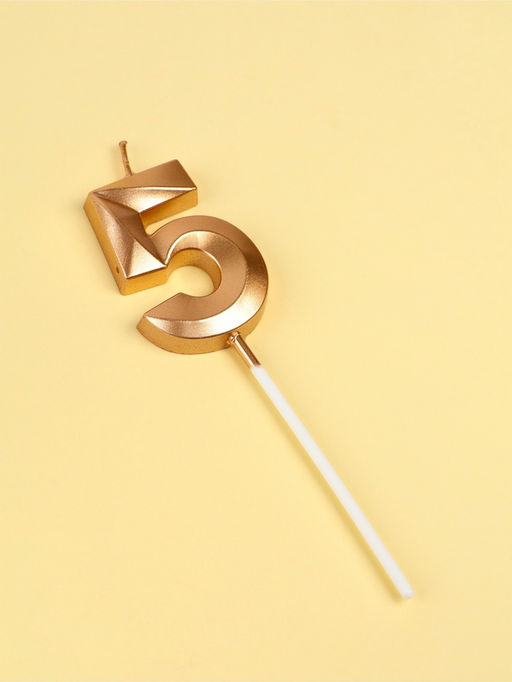 Цена за 4 шт. Свеча в торт на шпажке «Грань», цифра 5, шампань, 5 см