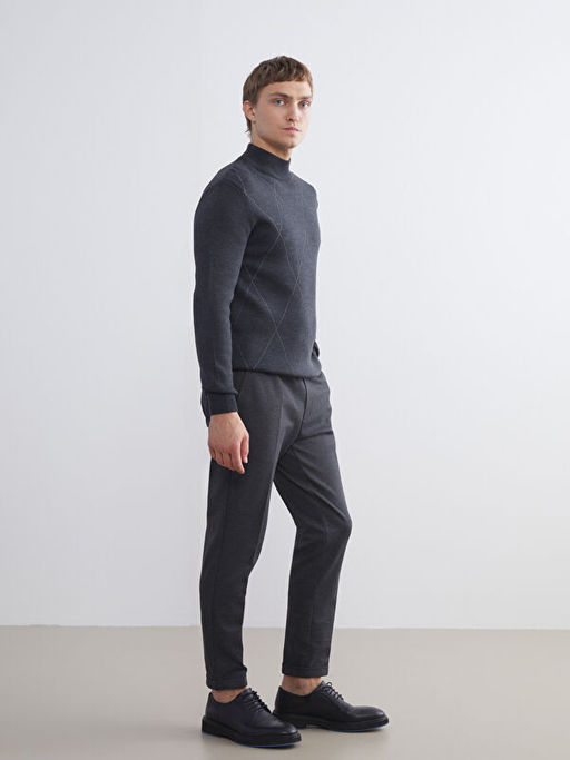 Yar?m Bal?k?? Yaka Uzun Kollu Desenli Erkek Triko Kazak