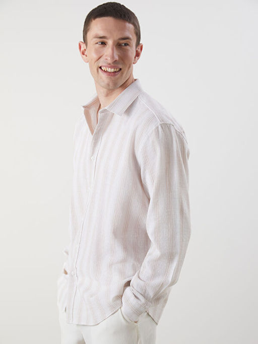 Regular Fit Uzun Kollu ?izgili Erkek Dokulu G?mlek