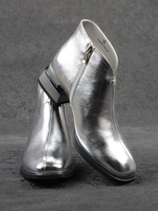 01-B50B-96C GREY/SILVER Ботинки демисезонные женские (натуральная кожа, байка)