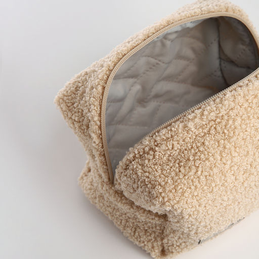 Косметичка женская на молнии TEXTURA, объёмная, плюшевая, бежевая  фото 6