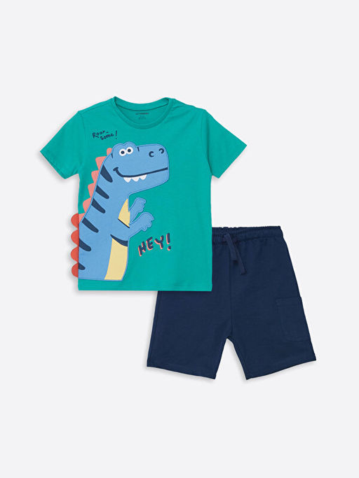 Bisiklet Yaka K?sa Kollu Nak??l? Erkek Bebek Ti??rt ve ?ort 2li Tak?m