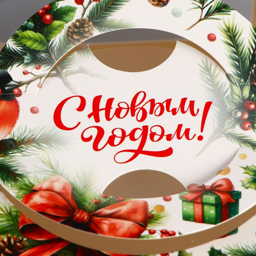 Коробка под бенто - торт с окном новогодняя «С Новым годом», 15.5×15.5×10 см