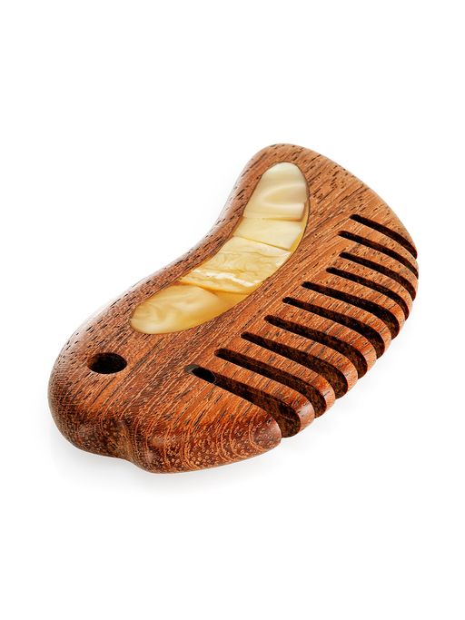 Декоративный гребень / скребок гуаша из дерева и янтаря