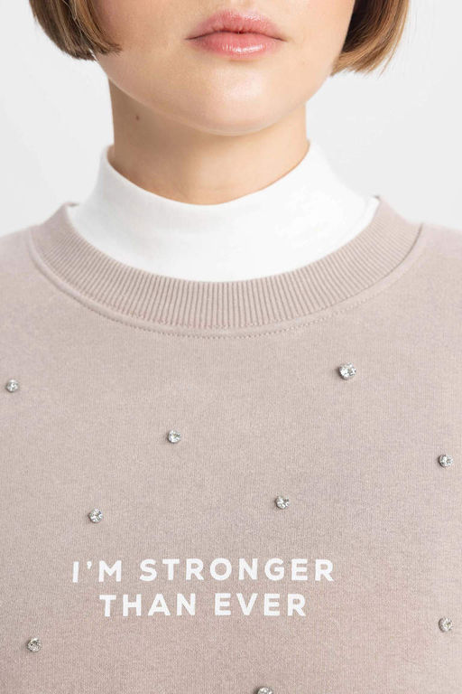 Плотный потертый свитшот с эффектом выцветания Relax Fit с круглым вырезом - Defacto фото 5