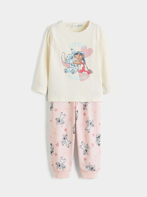 Bisiklet Yaka Stitch Bask?l? K?z ?ocuk Pijama Tak?m?