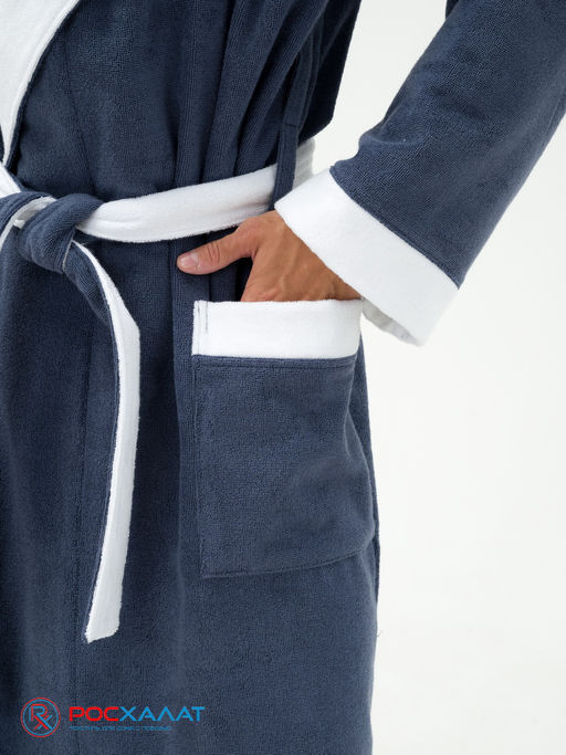 Мужской махровый халат с капюшоном с белой отделкой серый+белый МЗ-05-1 (84) - Росхалат фото 10