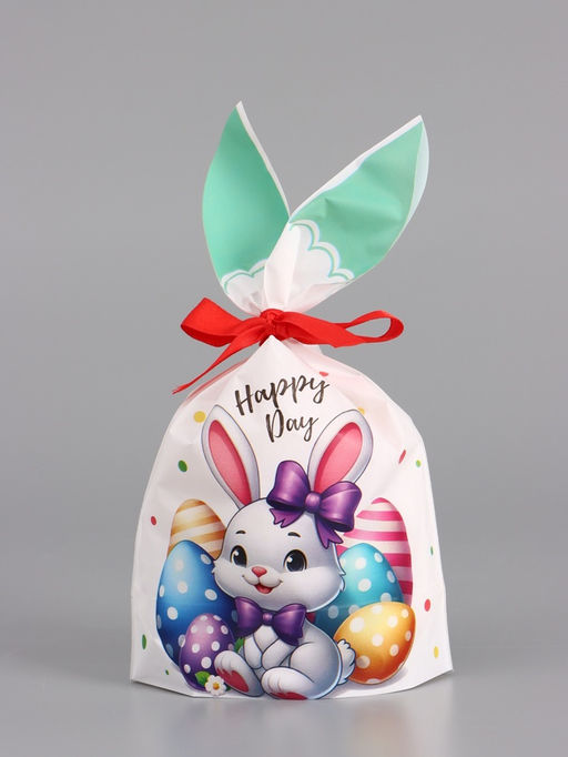 Цена за 50 шт. Пакет полиэтиленовый подарочный с ушками "Зайчата", 13 х 23±1 см
