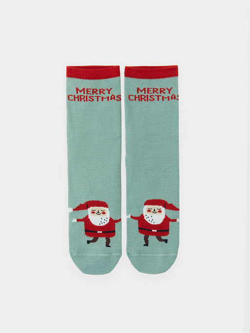 Цена за 5 пар! Носки детские эвкалиптовые с узором в виде Деда Мороза