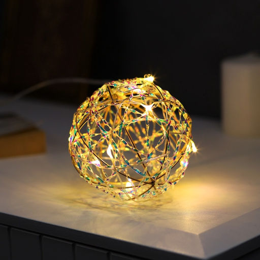 Подвеска световая Шар плетеный, 10 см, 10 LED, от батареек ААx2, свечение тёплое белое