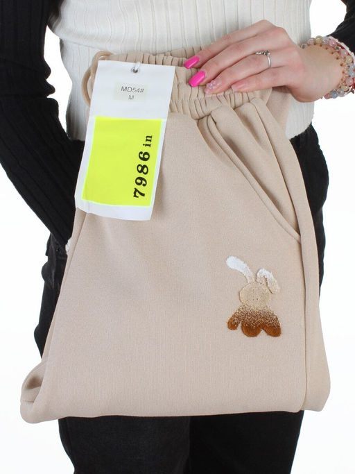 MD54 BEIGE Брюки спортивные утепленные женские (85% хлопок, 10% полиэстер, 5% спандекс)