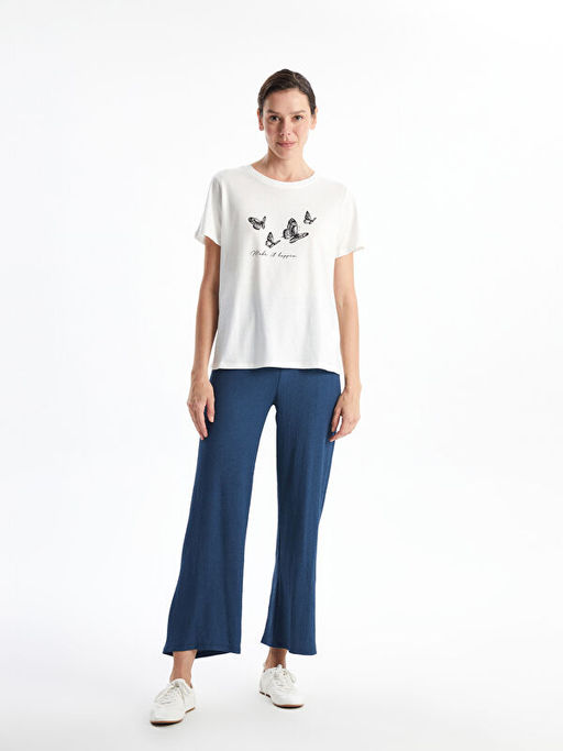 Bisiklet Yaka Bask?l? Kad?n Ti??rt