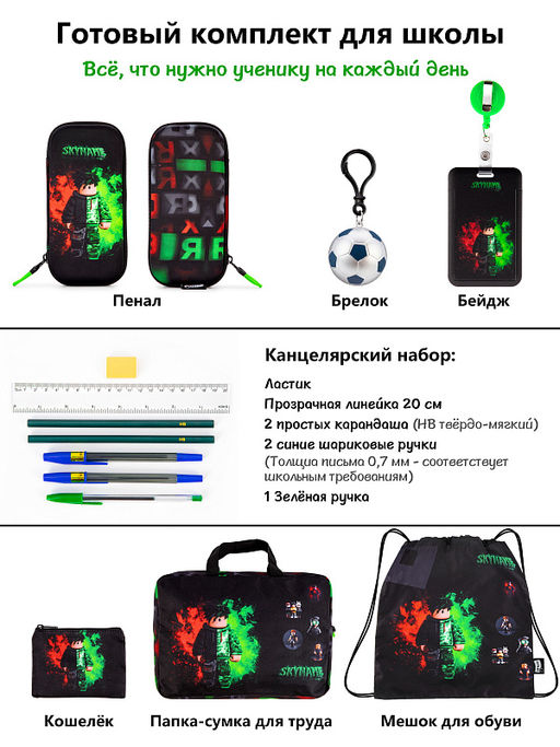Рюкзак SkyName set-R9-4 + мешок для обуви, папка, пенал, кошелек, бейдж, канц.наб, бр. мячик, значки  фото 15
