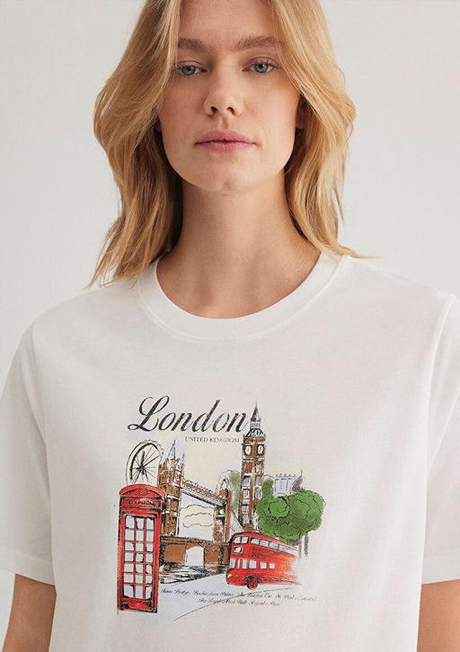 London Bask?l? Beyaz Tisort - Mavi фото 6