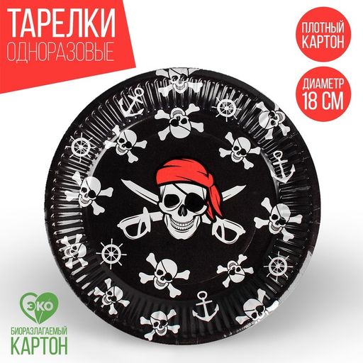 Цена за 10 шт. Тарелка бумажная Пират, 18 см - Страна карнавалия фото 5