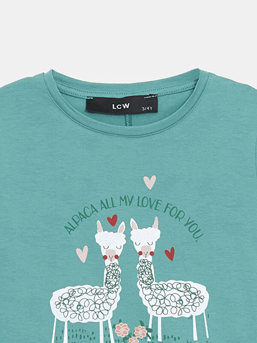 Bisiklet Yaka Bask?l? K?z ?ocuk Ti??rt