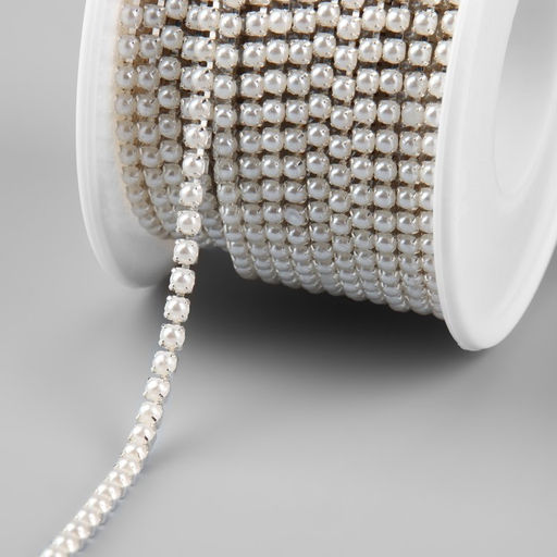 Цепь с жемчугом, металл, пластик, 2 мм, SS6, 9±1 м, цвет молочный