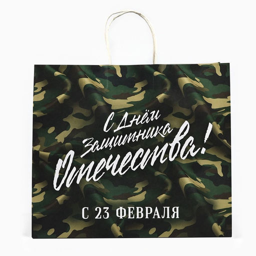 Пакет подарочный крафт 23 февраля, 32?28?15 см
