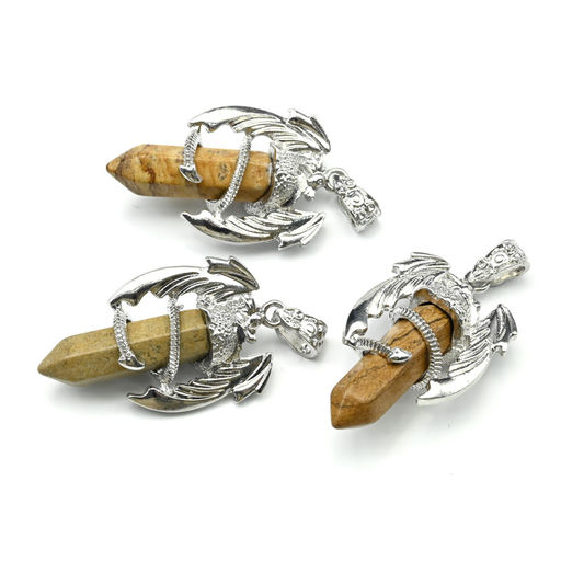 Подвеска Дракон 25*41мм с яшмой бежевой