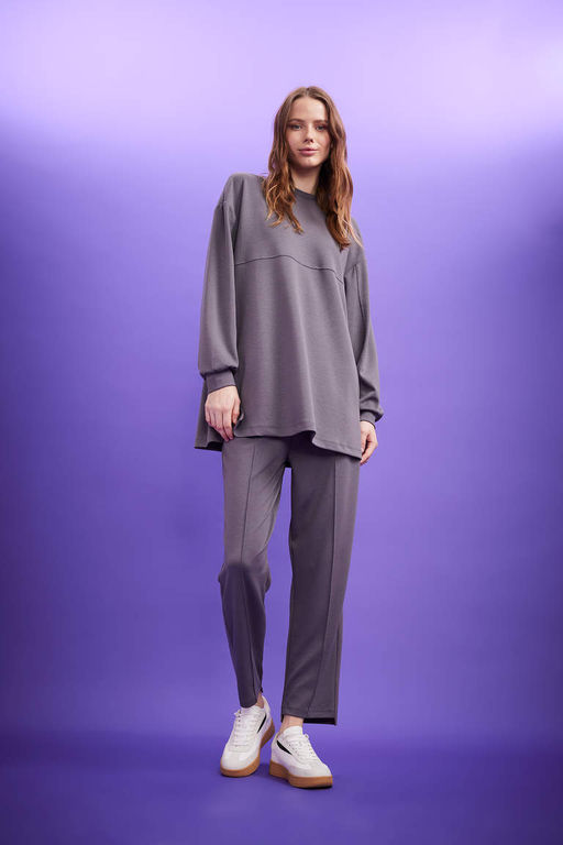 Толстовка-туника с круглым вырезом Relax Fit - Defacto фото 2