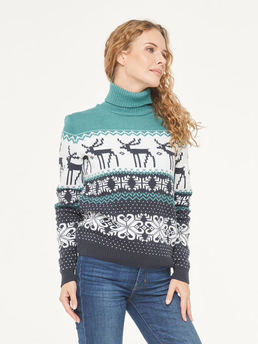 Свитер женский 212-41061. 893/10054/18-5610 т.джинс/белый/аквамарин