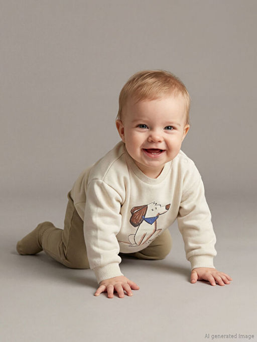 Bask?l? Erkek Bebek Sweatshirt ve E?ofman Alt?