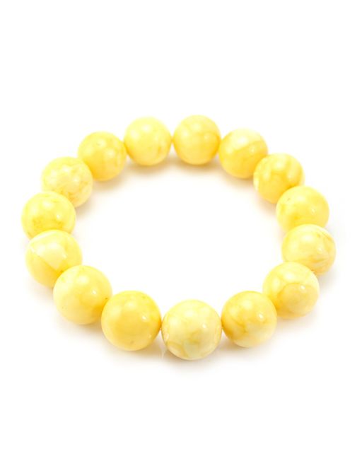 Браслет из натурального формованного янтаря Шар белый матовый