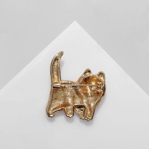 Брошь «Кот» домашний, цвет бело-коричневый в золоте