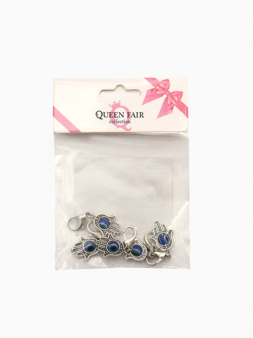 Цена за 5 шт. Шарм для браслета на карабине «Оберег рука Хамса», синий в серебре