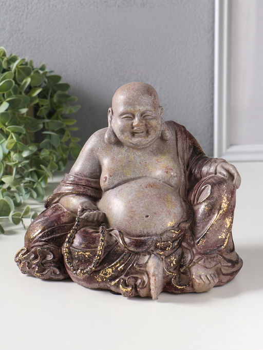 Фигура полистоун «Хотей с чётками», с золотой патиной, 15.7×20.5×17 см