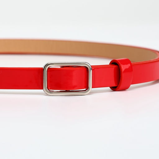 Ремень женский тонкий, 110×1.3 см, прямоугольная пряжка металл, серебристая, красный