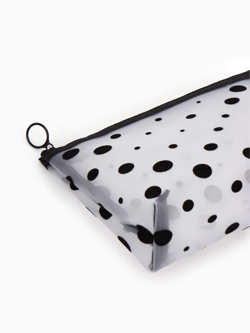 Косметичка DOTs, с рисунком, сетка, на молнии, белая