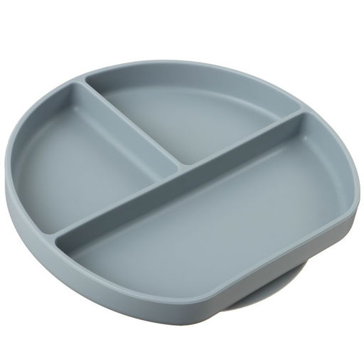 Тарелка детская 3 секции на присоске, M&B, 20.5×19×3, силикон, серый