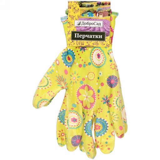 Цена за 12 шт. Перчатки нейлоновые "Фантазия-Цветочная поляна" с резиновым покрытием полуоблитые 8 р-р ДоброСад