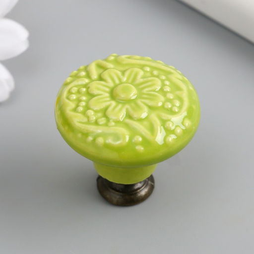 Ручка для шкатулки керамика, металл «Цветок», фисташка, 3.4×3.4×3.4 см