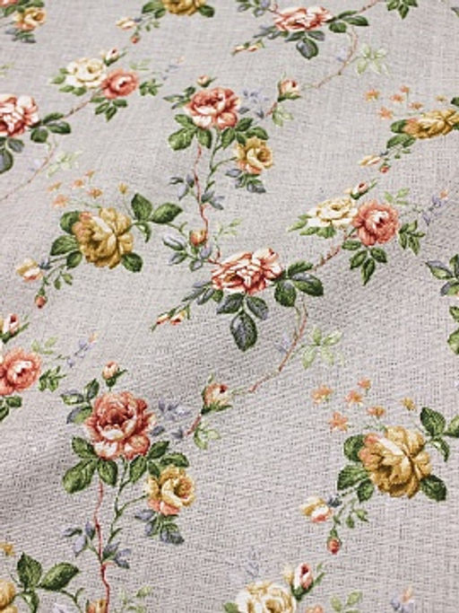 Рогожка Плетистая роза на св.сером меланже, ш.1.5м, хлопок-100%, 165гр/м.кв