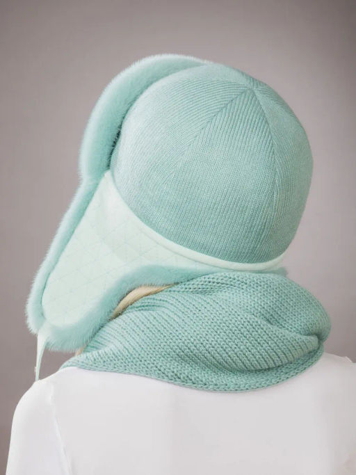 Ушанка норка трикотаж мята - Davidovfox фото 6