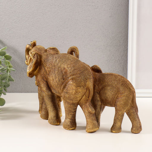 Фигурка 3D полистоун «Семья слонов», т. золото, 32.5×10×17.5 см